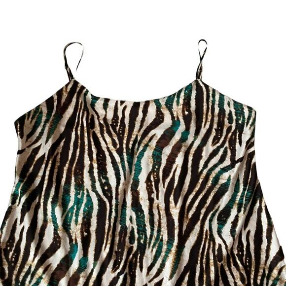 Natori Satin Slip Dress Chemise Midi Zebra Brown Earth Tones Teal XL EUC - Picture 4 of 9